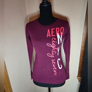 Aeropostale Women's Burgundy Long Sleeve Tee Baby Tee